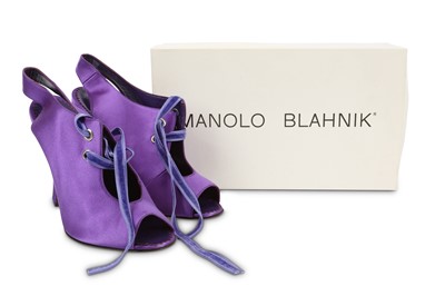 Lot 417 - Manolo Blahnik Purple Satin Bandir Booties,...