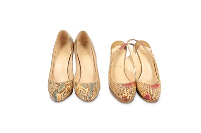 Lot 420 - Two Pairs of Christian Louboutin Python Heels,...