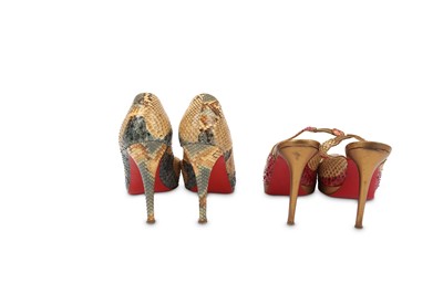 Lot 420 - Two Pairs of Christian Louboutin Python Heels,...