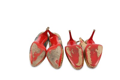 Lot 420 - Two Pairs of Christian Louboutin Python Heels,...