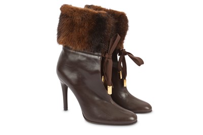 Lot 424 - Dolce and Gabbana Brown Mink Trimmed Boots,...