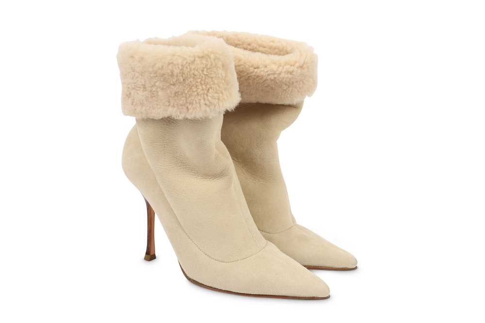 Lot 428 - Jimmy Choo Cream Shearling Boots, wooden heels,...