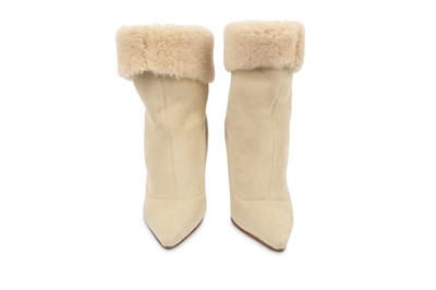 Lot 428 - Jimmy Choo Cream Shearling Boots, wooden heels,...