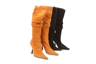 Lot 436 - Two Pairs Versace Suede Boots, knee-high, in...