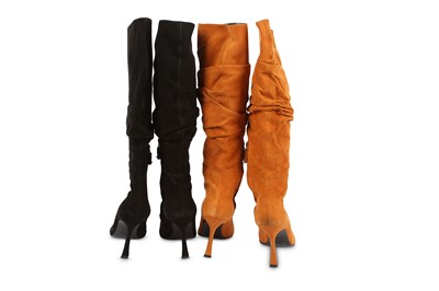 Lot 436 - Two Pairs Versace Suede Boots, knee-high, in...