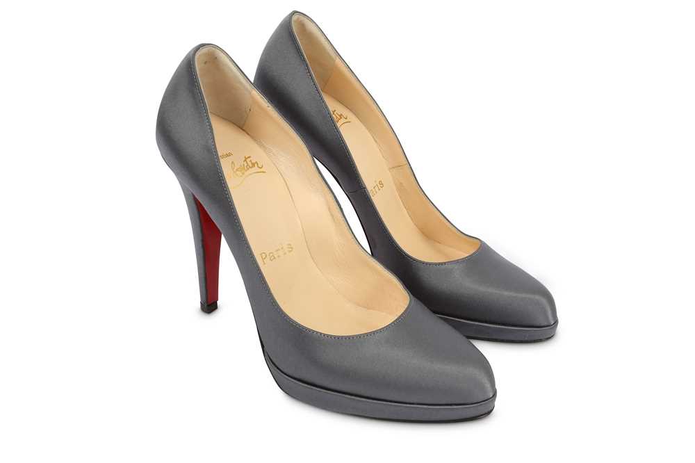 Lot 439 - Christian Louboutin Grey Satin Heels, size 37...