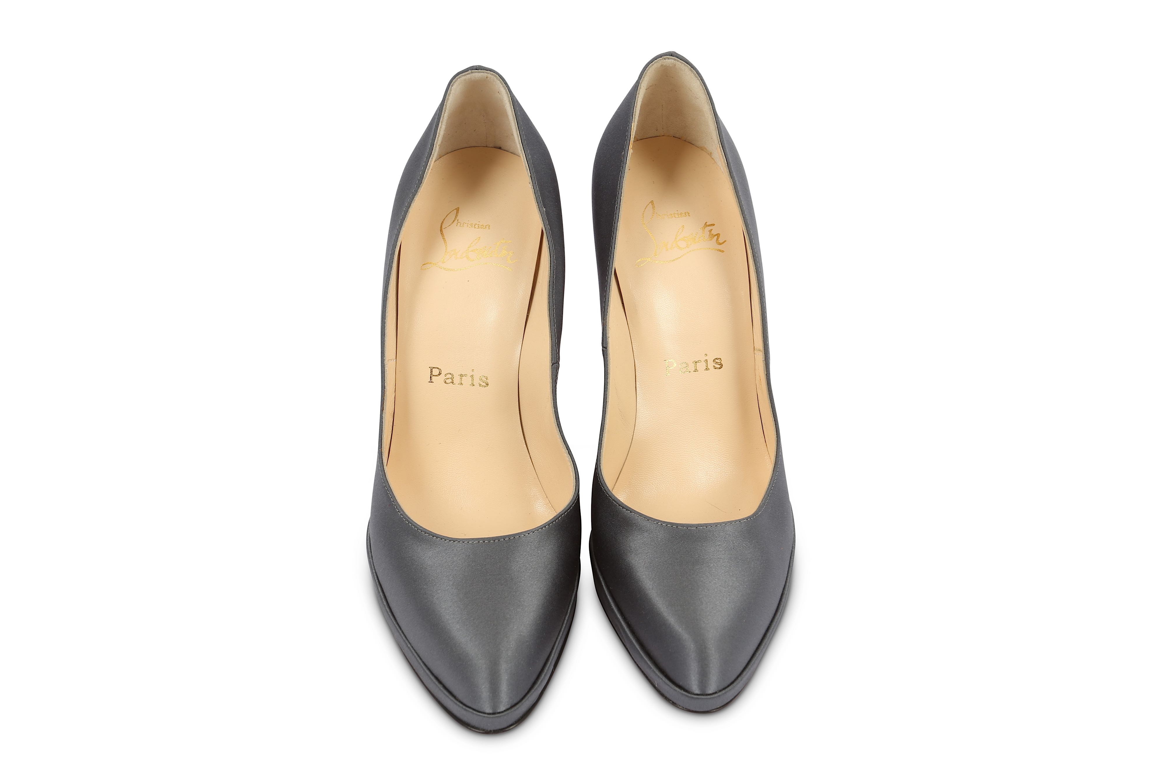 Lot 439 - Christian Louboutin Grey Satin Heels, size