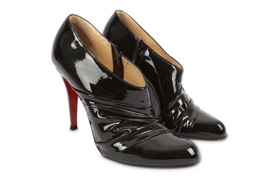 Lot 462 - Christian Louboutin Black Patent Boots, ruched...