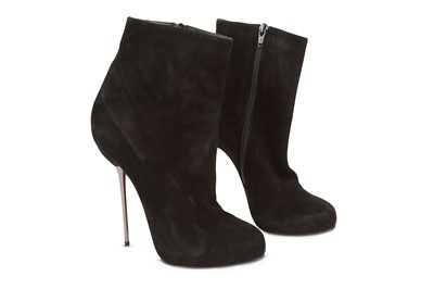 Lot 463 - Christian Louboutin Black Suede Boots, silver...