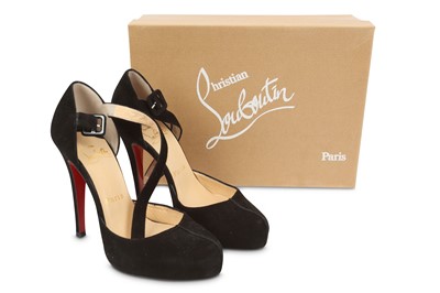 Lot 466 - Christian Louboutin Black Suede Heels, ankle...
