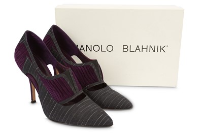 Lot 468 - Manolo Blahnik Pin Stripe Heels, dark grey pin...
