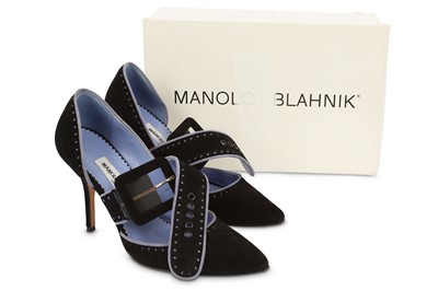 Lot 471 - Manolo Blahnik Black and Lilac Suede Heels,...