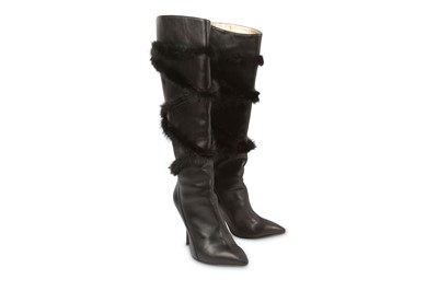 Lot 475 - Roberto Cavalli Black Leather and Fur Boots,...