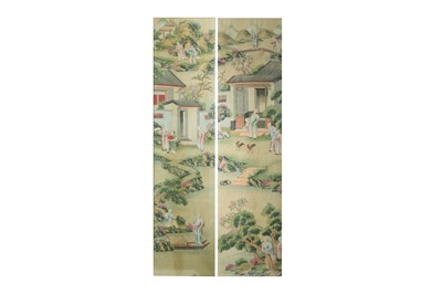 Lot 363 - A PAIR OF CHINESE SILK WALLPAPER PANELS. Qing...