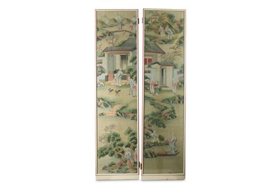 Lot 363 - A PAIR OF CHINESE SILK WALLPAPER PANELS. Qing...