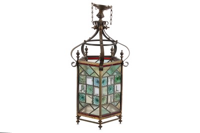 Lot 239 - A pentagonal stained glass hanging lamp for...