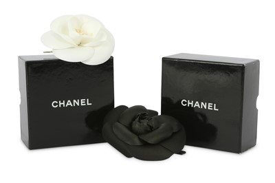 Lot 733 - Two Chanel Camellia Pins, one white, the other...