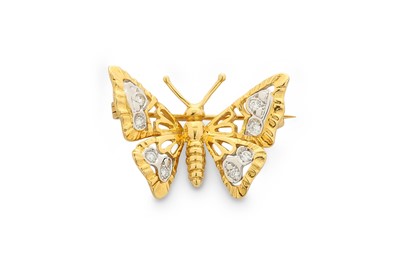 Lot 351 - A diamond-set butterfly brooch, the wings set...