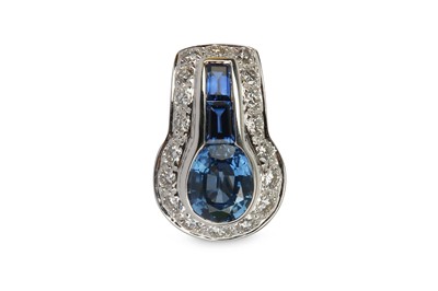Lot 355 - A sapphire and diamond clip / slide / pendant,...