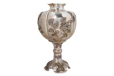 Lot 1066 - A SILVER AND ENAMELLED VASE. Meiji period. Of...