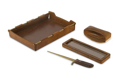 Lot 314 - GUCCI BROWN LEATHER DESK SET, 1970s, in brown...