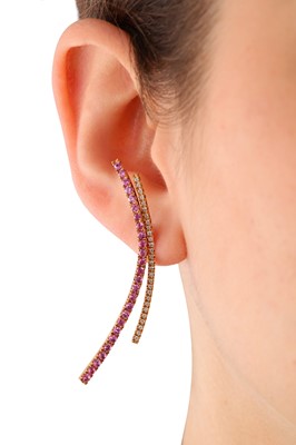 Lot 112 - A pair of pink sapphire and diamond earrings