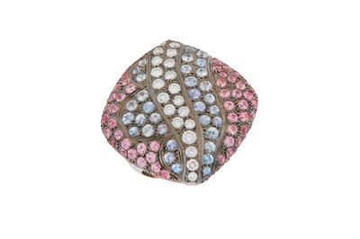 Lot 14 - A diamond, pink and blue sapphire dress ring