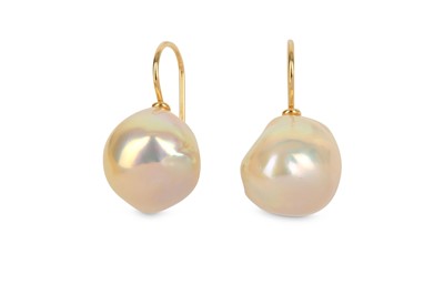 Lot 372 - A pair of cultured pearl earrings, each...