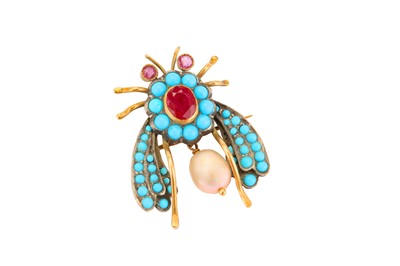 Lot 398 - A bug brooch, set throughout with turquoise,...