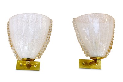 Lot 140 - MURANO: A pair of Wall lights, speckled opaque...