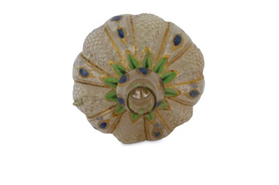 Lot 283 - A GILT AND ENAMELLED MOULD-BLOWN MUGHAL GLASS PERFUME BOTTLE