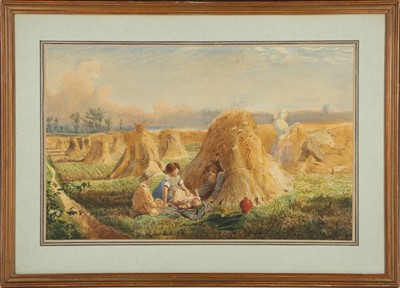 Lot 110 - S. Fowler, 'Harvest Scene; parents working in...