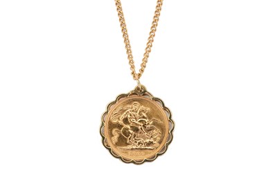 Lot 358 - A sovereign pendant necklace, the sovereign of...