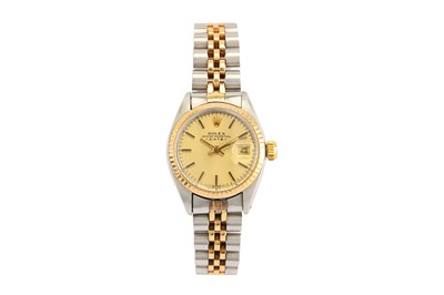 Lot 335 - ROLEX. A LADIES STAINLESS STEEL AND GOLD...