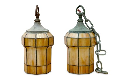 Lot 821 - Arts and Crafts, a pair of hall lanterns in...