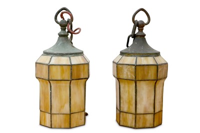 Lot 822 - Arts and Crafts, a pair of hall lanterns in...