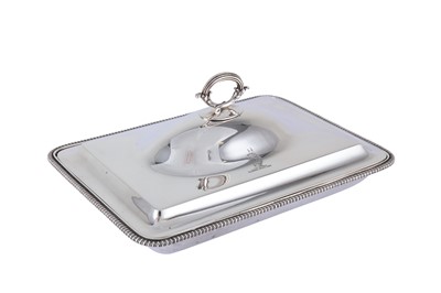 Lot 552 - A George III sterling silver entrée dish and cover, London 1802 by Timothy Renou (this mark reg. 2nd Aug 1800)