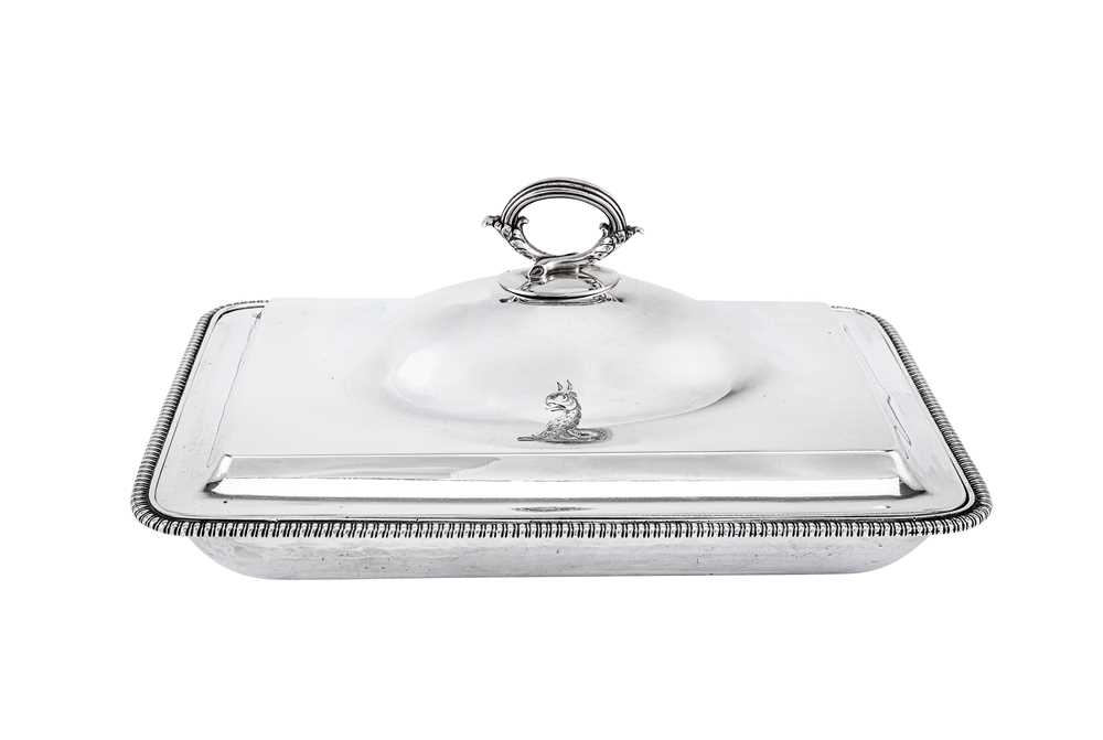 Lot 552 - A George III sterling silver entrée dish and cover, London 1802 by Timothy Renou (this mark reg. 2nd Aug 1800)