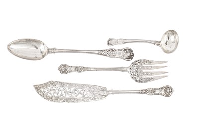 Lot 352 - A mixed group of flatware including a William IV basting spoon, London 1830 by William Chawner