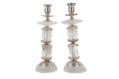 Lot 135 - A PAIR OF BAROQUE STYLE CARVED ROCK CRYSTAL...