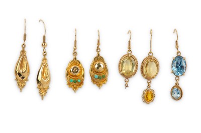 Lot 413 - Three pairs of earrings and a single earring,...