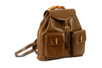 Lot 464 - Gucci Brown Leather Bamboo Backpack GM, bamboo...