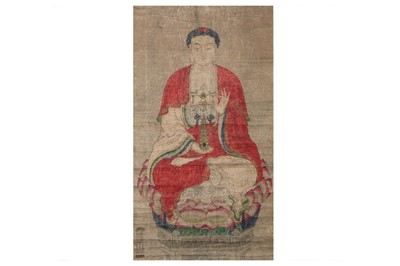 Lot 957 - A BUDDHIST PAINTING. ink and colour on paper,...