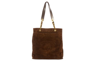 Lot 459 - Chanel Brown Suede Tote, c. 1994-96, stitched...