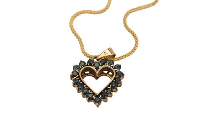 Lot 303 - A gold and sapphire heart pendant necklace,...