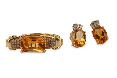 Lot 338 - A citrine ring and earrings, the ring set with...
