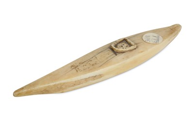 Lot 175A - A RARE INUIT CARVED WALRUS IVORY MODEL OF A...