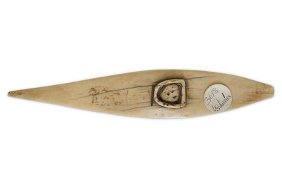 Lot 175 - A RARE INUIT CARVED WALRUS IVORY MODEL OF A...