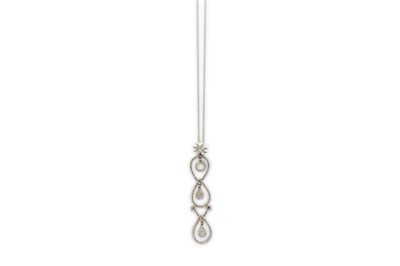Lot 337 - A long diamond pendant necklace, the triple...