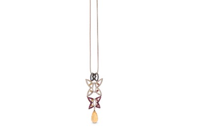 Lot 360 - A gem-set pendant necklace, The long pendant...
